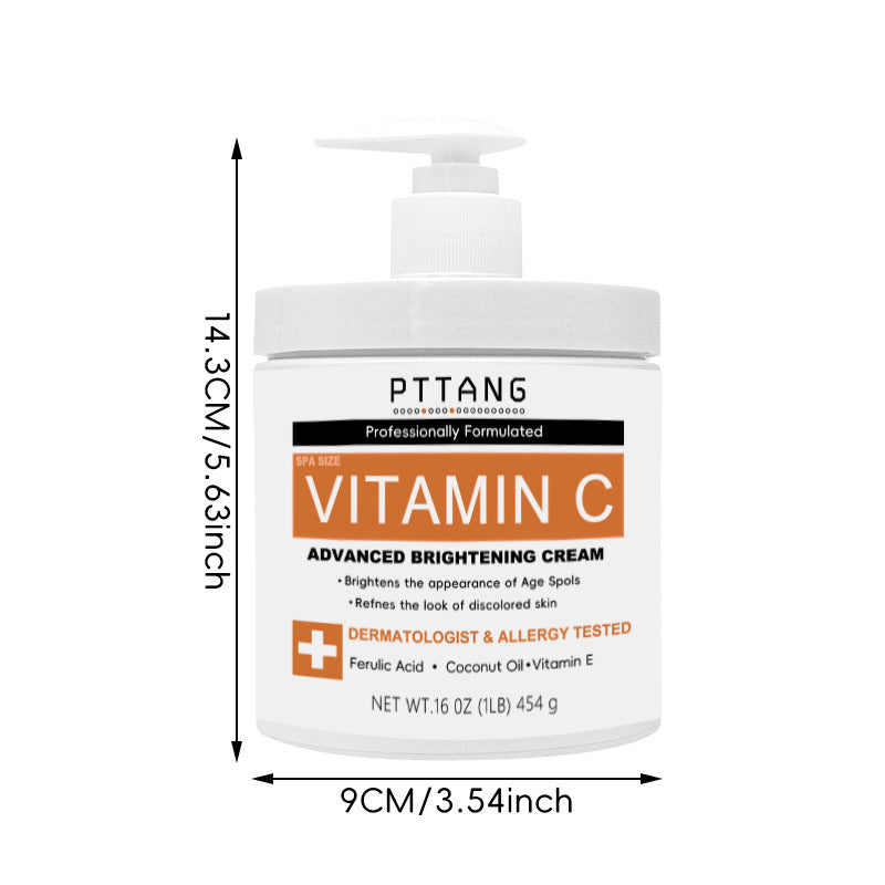 PTTANG Vitamin C Advanced Brightening Cream | Ferulic Acid Coconut Oil & Vitamin E Age Spot & Discoloration Corrector | Dermatologist & Allergy Tested Spa Size 16oz
