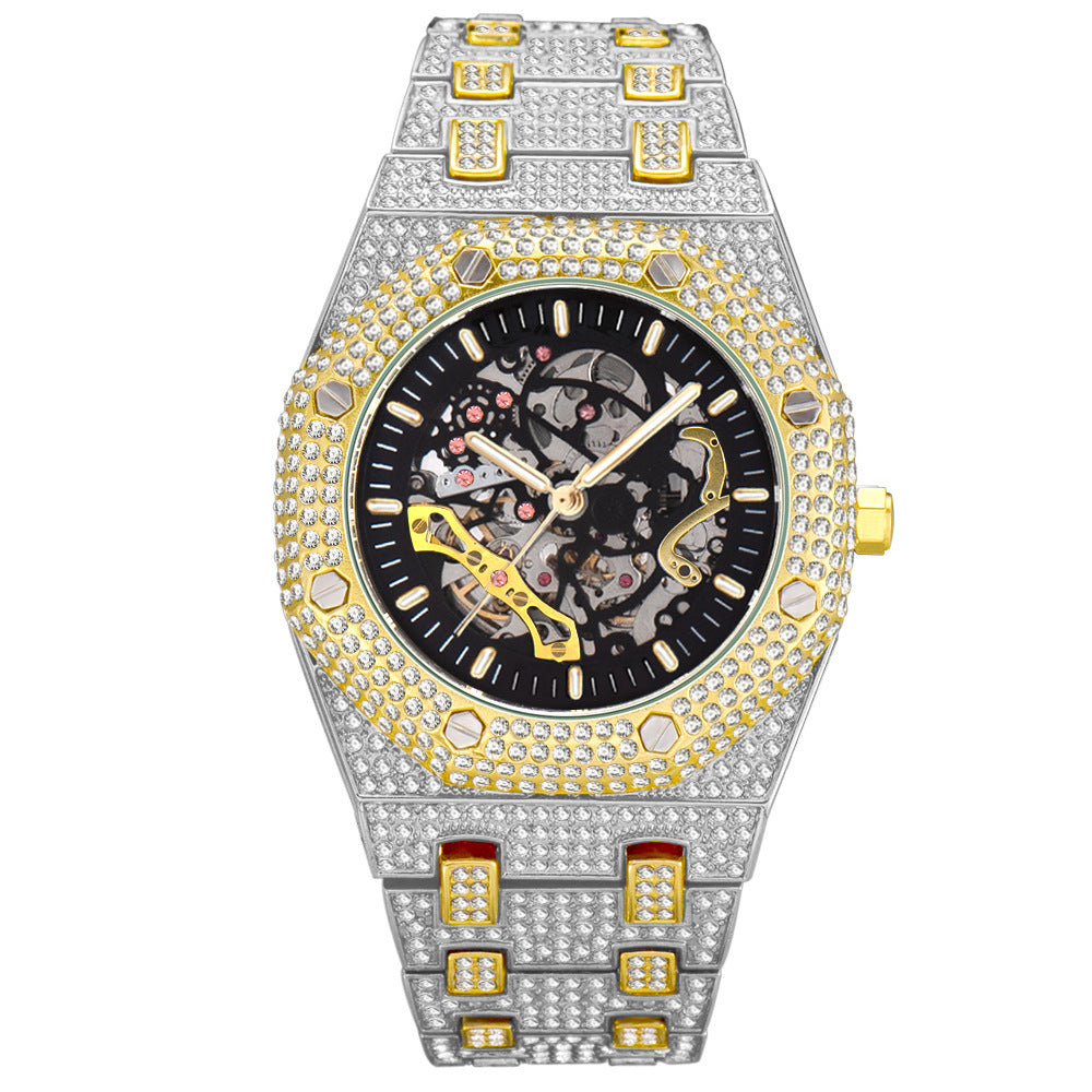 Miss Fox Iced Out Skeleton Watch | Full Diamond Rhinestone Automatic Mechanical Men's Luxury Watch