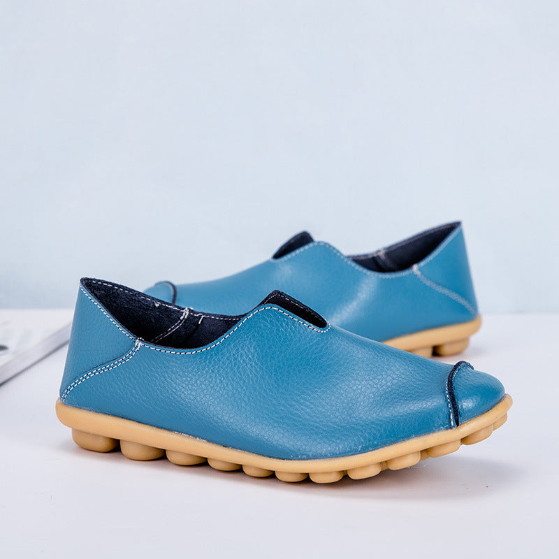Women's Black Leather Slip-On Loafers ? Casual Comfort Flat Shoes with Non-Slip Sole