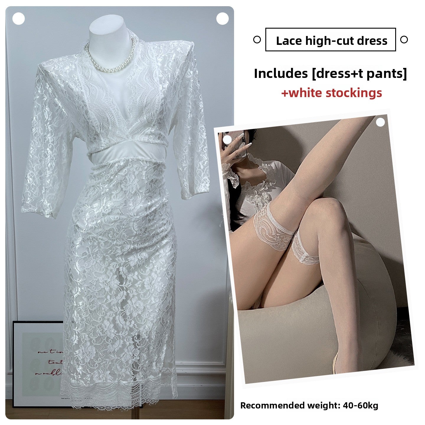 Women's Black Floral Vine Lace Maxi Dress Sexy Deep V Neck Long Sleeve High Slit See-Through Nightgown Lingerie Gown