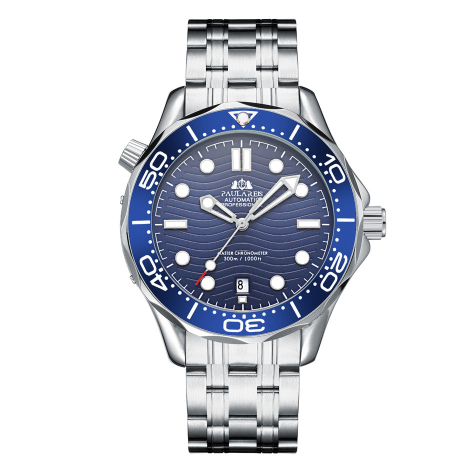Paula Reis Automatic Professional Diver Watch | Black Dial Master Chronometer 300M | Stainless Steel Bracelet Men's Watch