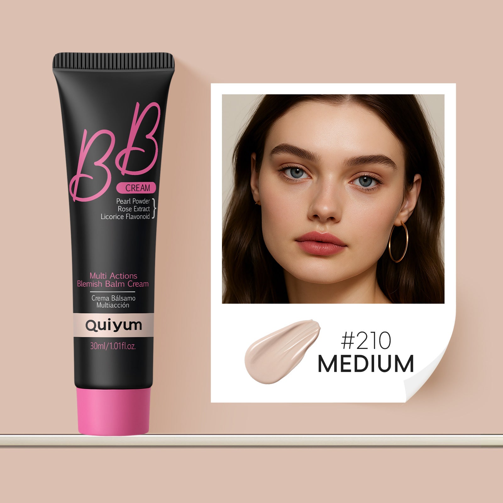Quiyum BB Cream Multi Action Blemish Balm | Pearl Powder Rose Extract All Skin Tones 30ml