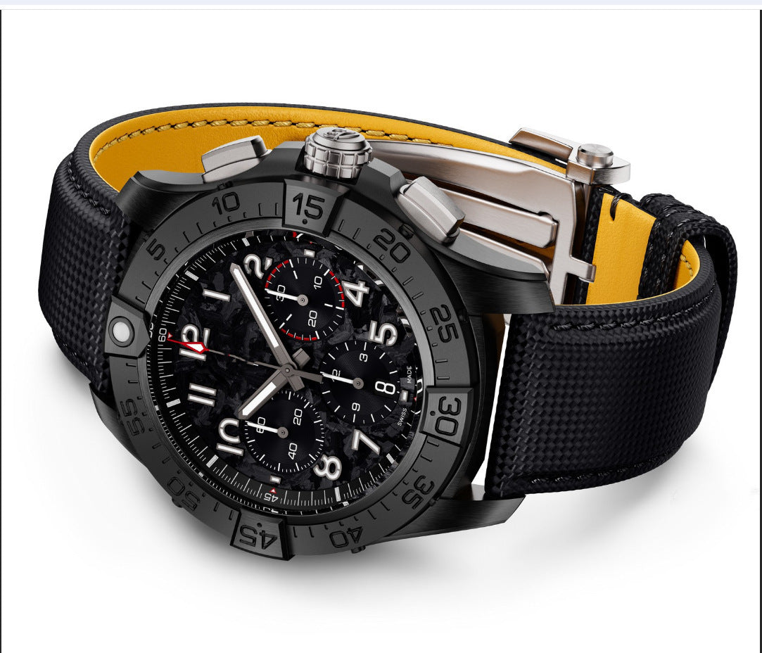 Breitling Chronograph Men's Watch | Salmon Dial Black Subdials Tachymeter Bezel Sand Leather Strap Swiss Made Sport Watch