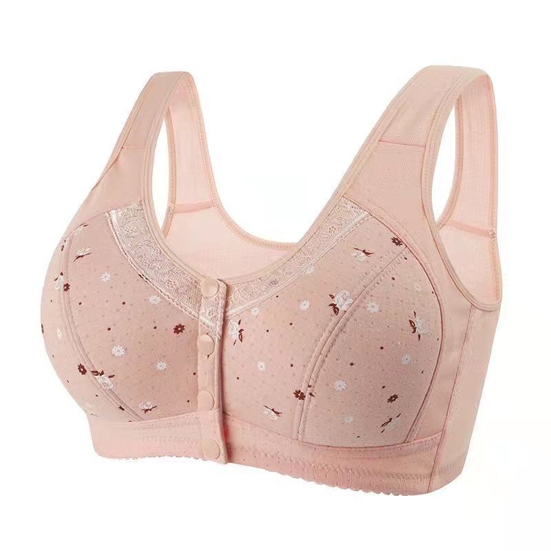 Women's Front Closure Wireless Bra | Floral Print Wide Strap Full Coverage Snap Button Bra | Comfort Bra for Seniors