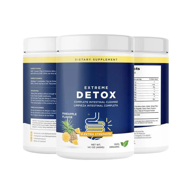 Extreme Detox Complete Intestinal Cleanse – Set of 2 | Extra Strength | Pineapple Flavor | 100% Organic | 14.1 oz Each
