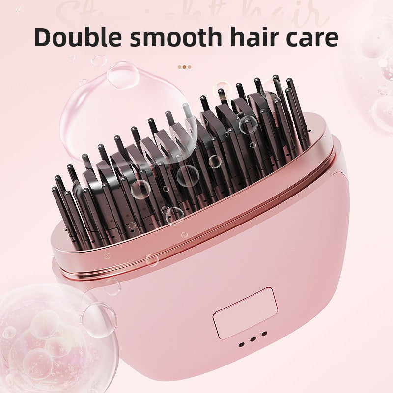 Mini Ionic Hair Straightening Brush | 3-Level Temp Control 60-Min Battery | Millions of Negative Ions Scalp Energizing Comb | Portable Pink Electric Hair Smoother