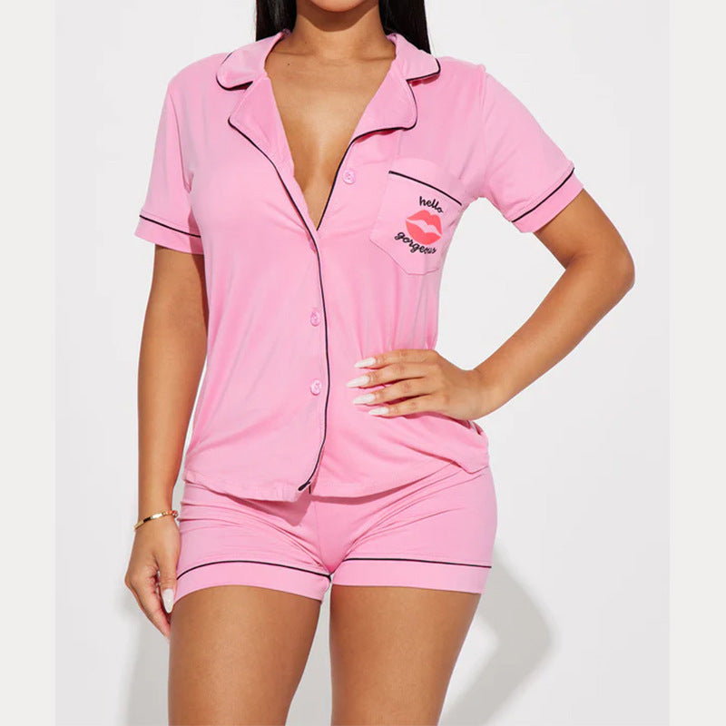 Women's Satin Trim Pajama Set | Button-Down Shirt & Ruffle Shorts | 3 Colors | Loungewear