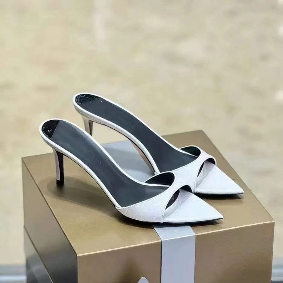 Black Patent Leather Single Strap Pointed Toe Stiletto Mule Heels | Women's Minimalist Slip-On High Heel Shoes