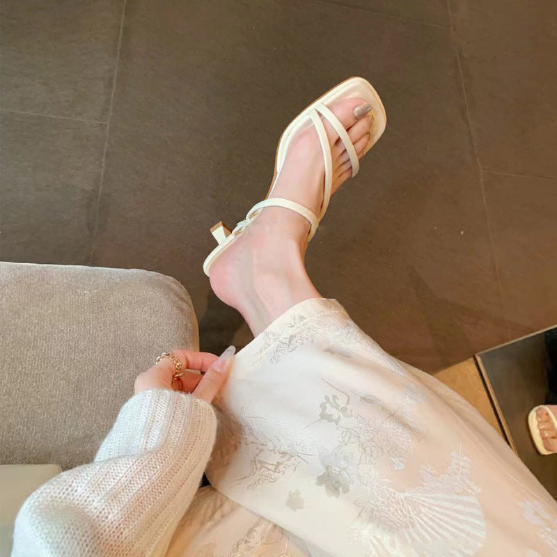 Black Strappy Square Toe Block Heel Sandals | Minimalist Open Toe Heels for Women | Summer Party Wedding Sandals