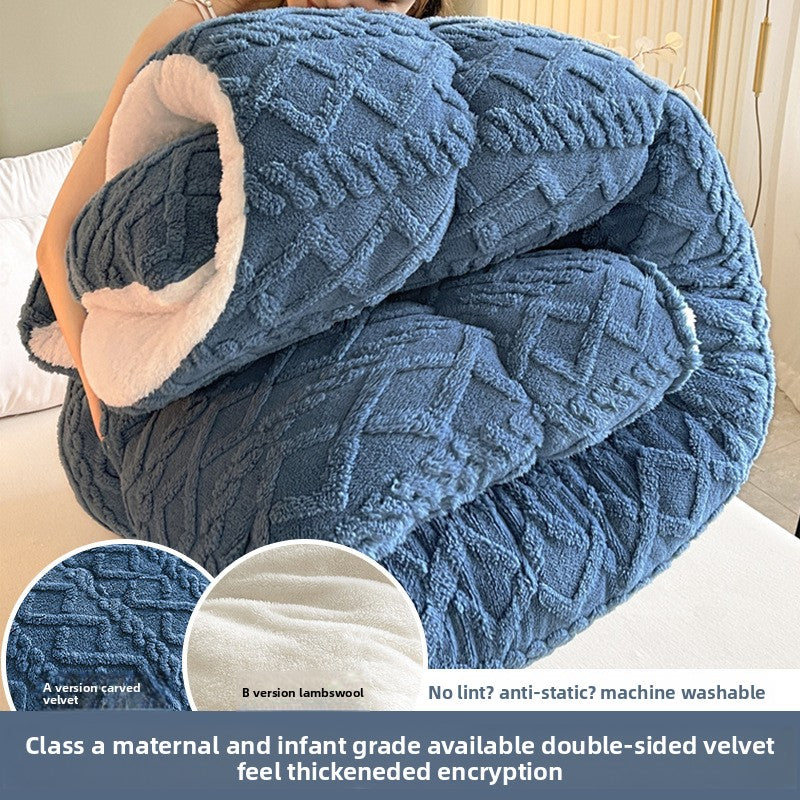 Double-Sided Fleece Blanket | Soft Taffeta & Thickened Lambswool Warm Throw Blanket for Bed & Sofa