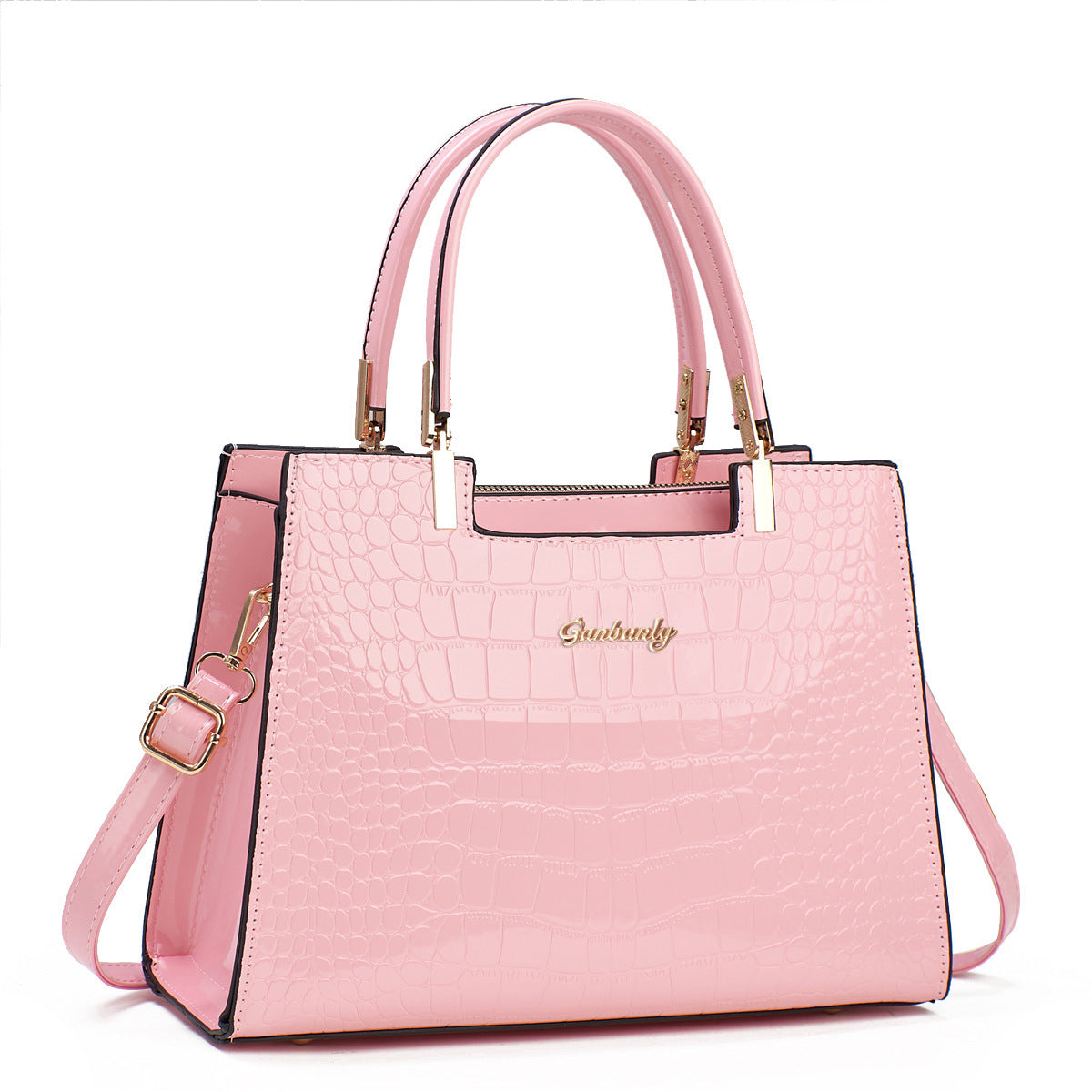 Gold Croc Embossed Luxury Tote Handbag | Women's Metallic Crocodile Pattern Satchel with Crossbody Strap | Glamour Top Handle Purse