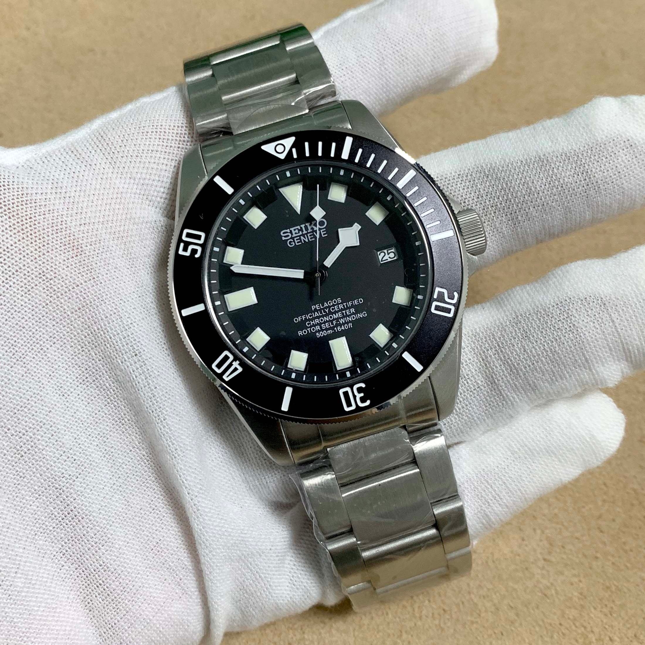 Seiko Geneve Pelagos Men's Diver Watch | Blue Dial Rotating Bezel Chronometer Self-Winding 500M Silver Steel Professional Timepiece