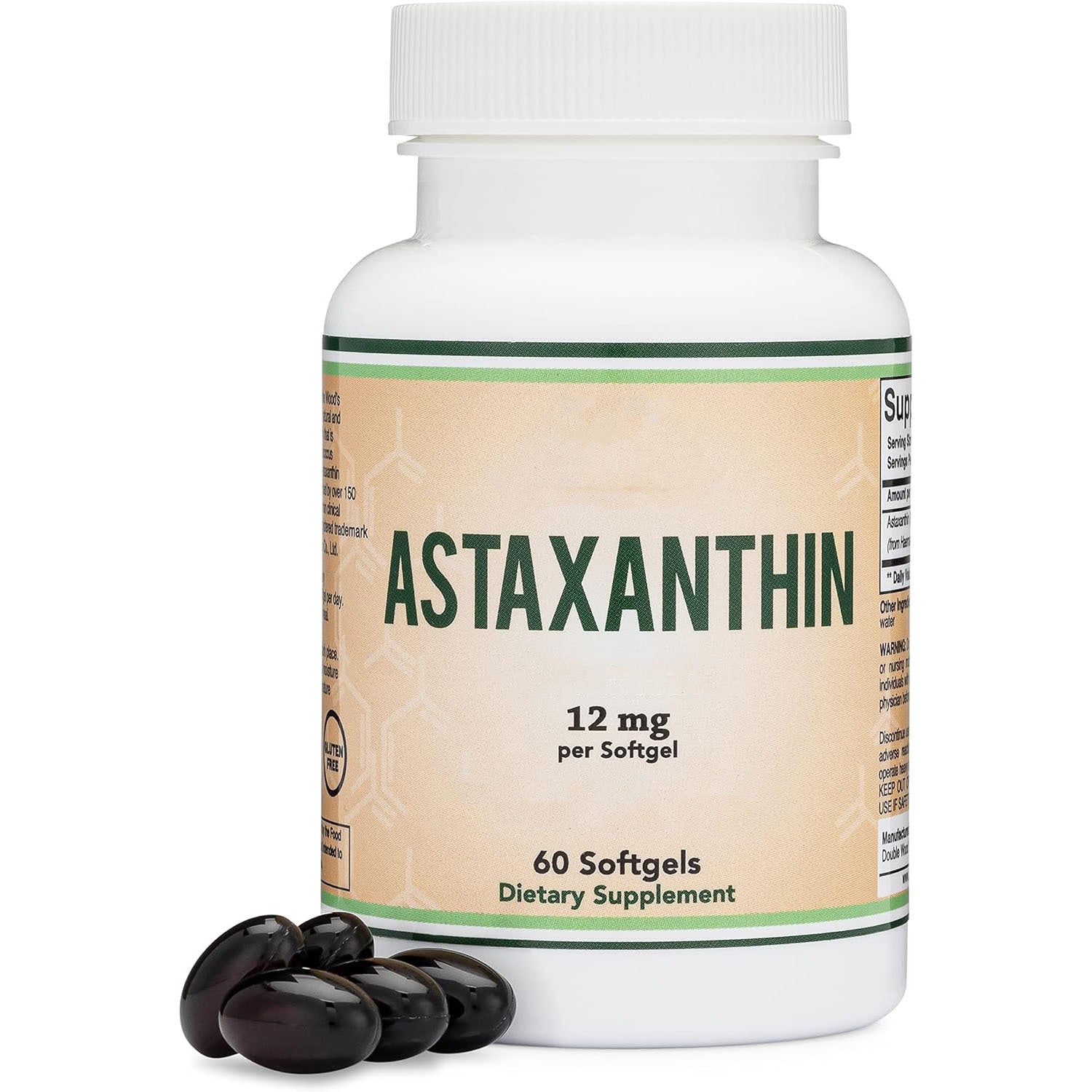 Astaxanthin 12mg Softgels | 60 Count Gluten-Free Antioxidant Dietary Supplement