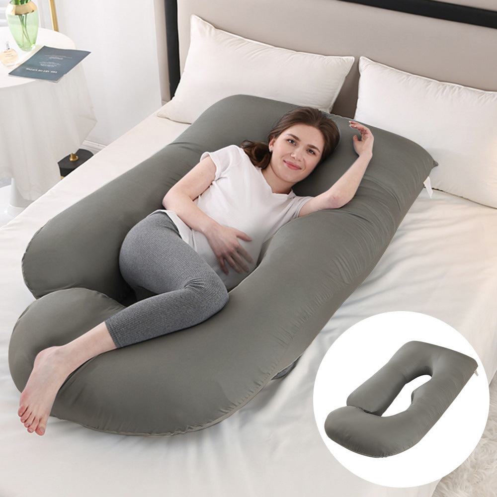 U-Shape Full Body Pregnancy Pillow | Velvet Maternity Body Pillow for Belly Back Hip & Knee Support | Side Sleeper Total Support Cushion | Grey