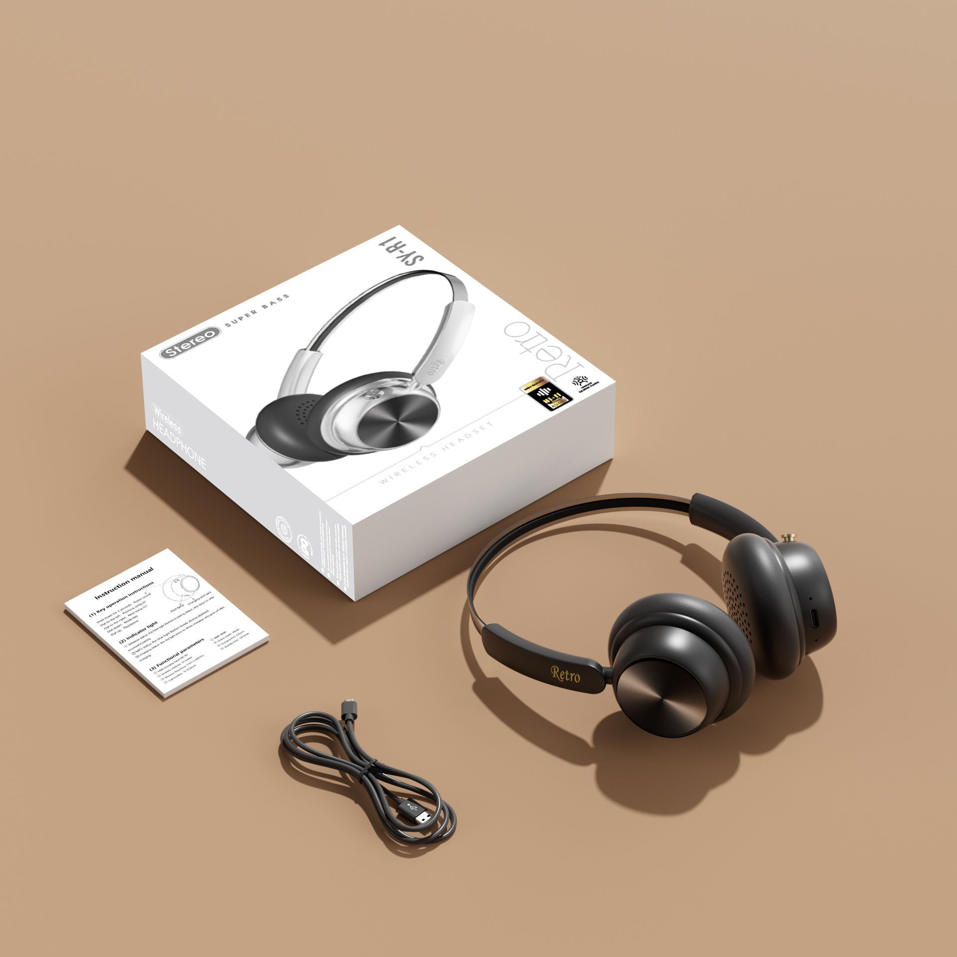 Wireless Bluetooth Over-Ear Headphones 6D Immersive Stereo Sound Foldable On-Ear Headset with Wired Mode USB Charging Cable Mic for Music Gaming Travel School - SY-T4