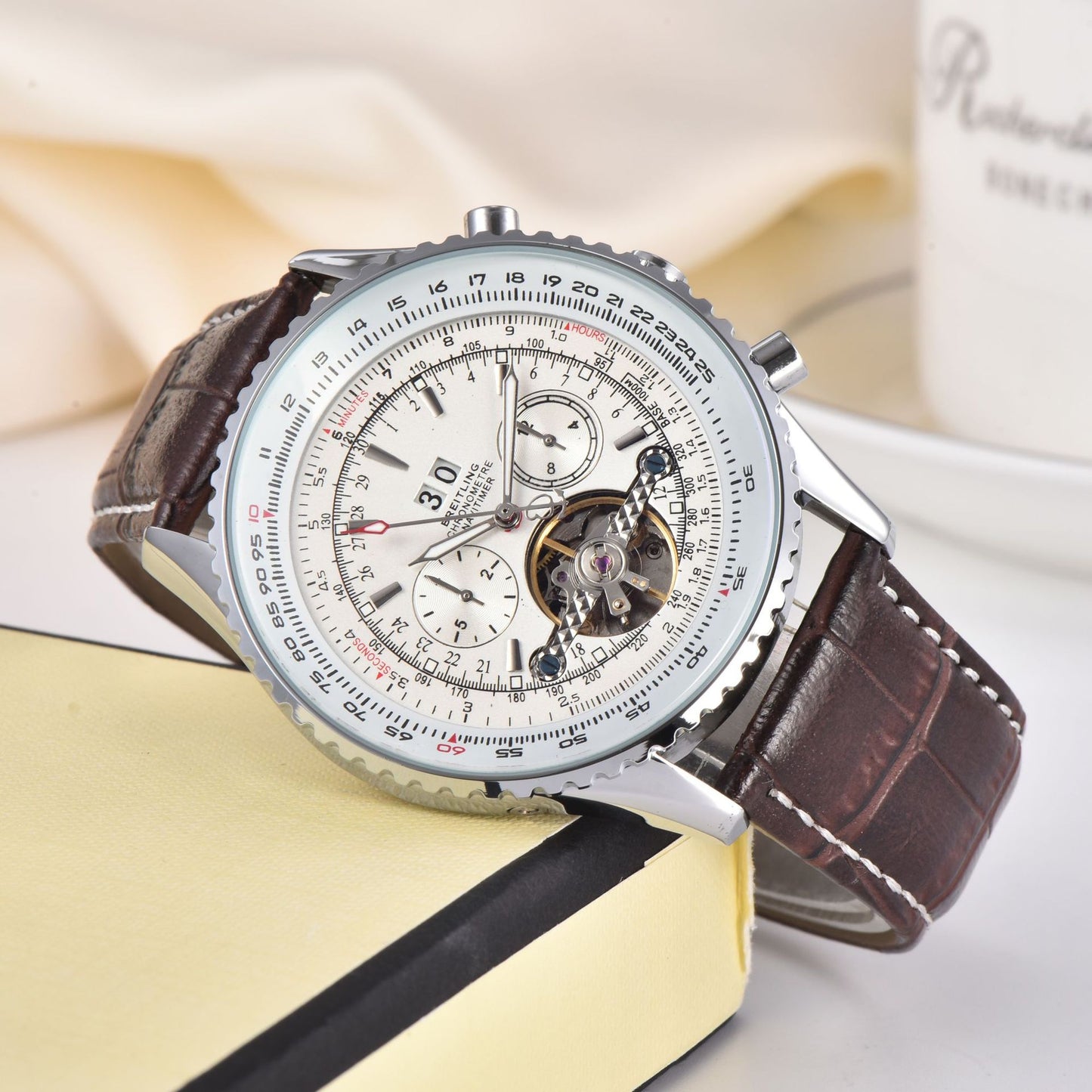 Men's Automatic Tourbillon Watch | Blue Dial Chronograph Stainless Steel Aviation Pilot Watch