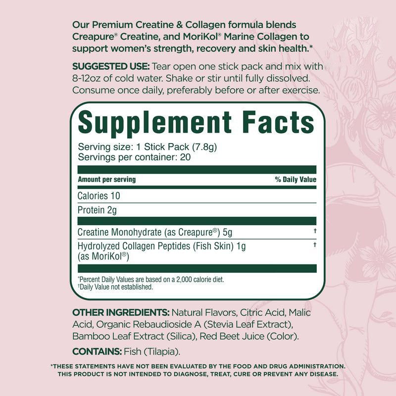 FleXi Nutrition Creatine & Collagen Stick Packs Hawaiian Pineapple Punch | Creapure Creatine Monohydrate MoriKol Collagen Skin Joints Muscle Strength 20 Packs