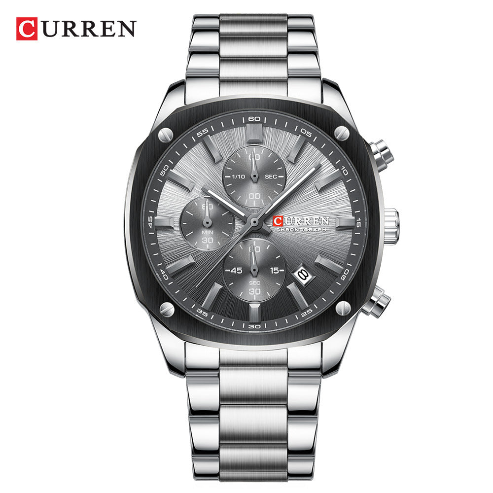 CURREN Men's Chronograph Watch | Stainless Steel Silver & Black Dial | Date Display, Sub-Dials & Quartz Movement | Luxury Business Sport Wristwatch