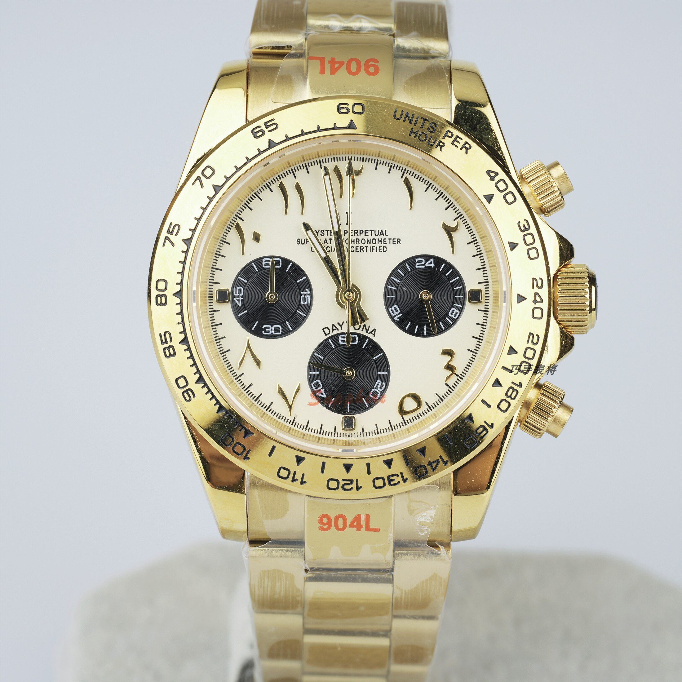 Men's Ice Blue Chronograph Watch | Daytona Style Black Ceramic Tachymeter Bezel 904L Steel Oyster Bracelet | Racing Sport Timepiece