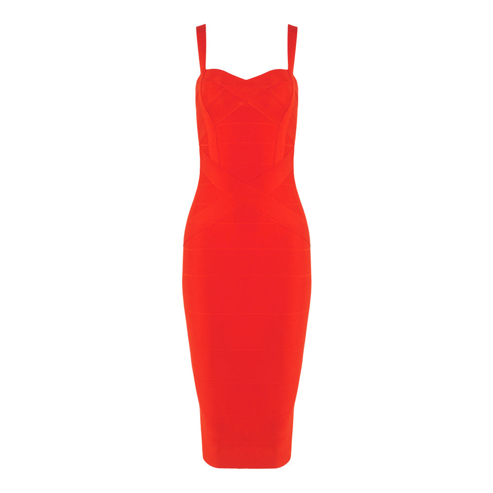 Women's Green Bandage Bodycon Midi Dress | Sweetheart Neck Strappy Sleeveless Club Party Dress | Figure Hugging Evening Wear