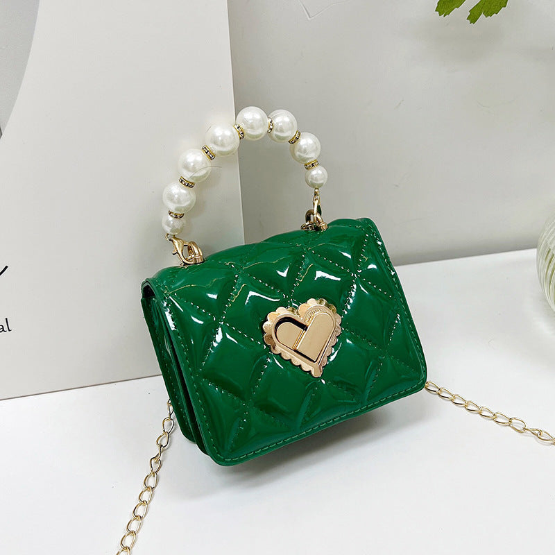 White Quilted Mini Bag with Pearl Handle - Heart Lock Closure Handbag | Elegant Evening Clutch with Gold Hardware