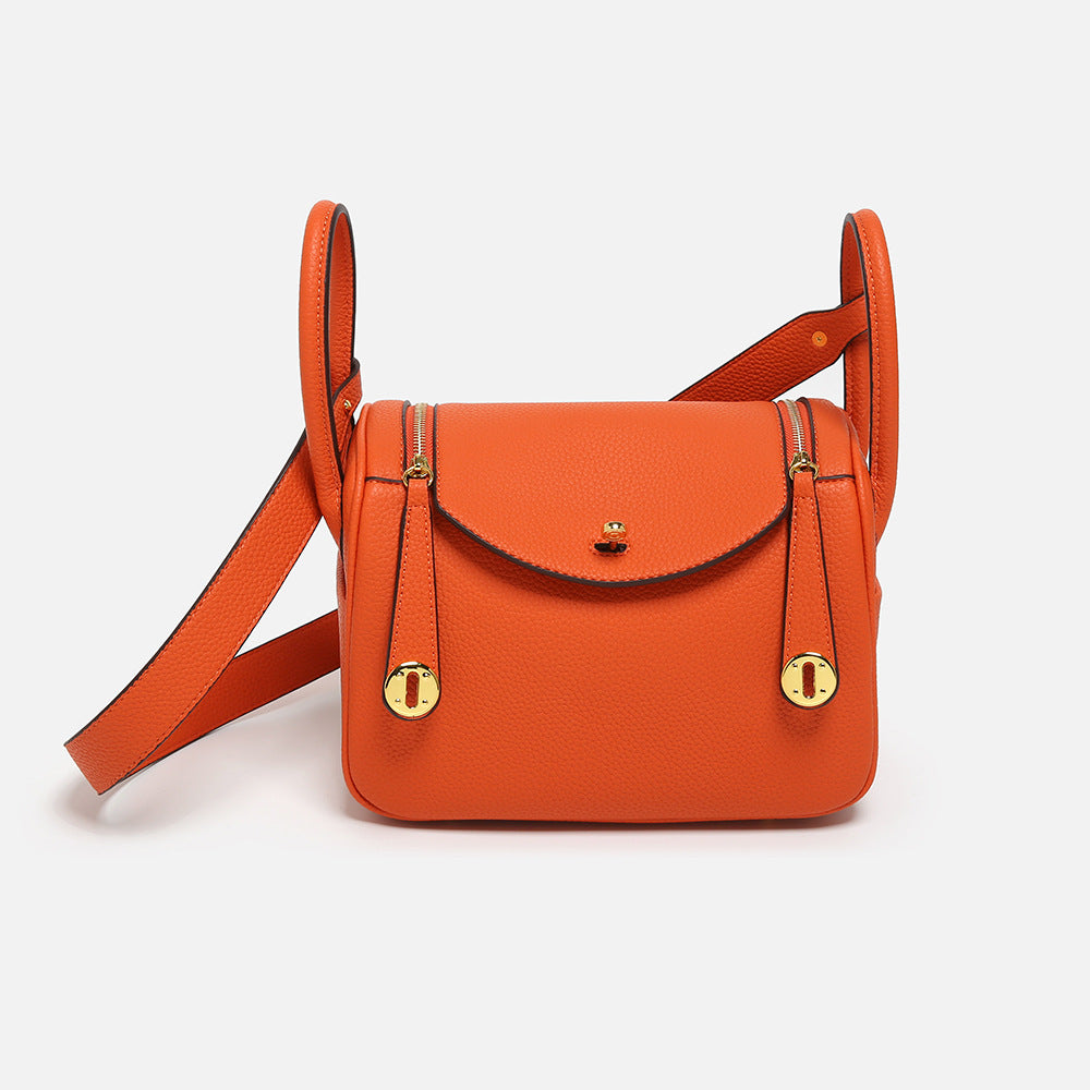 Taupe Leather Crossbody Bag with Flap Closure & Gold Hardware | Small Messenger Bag