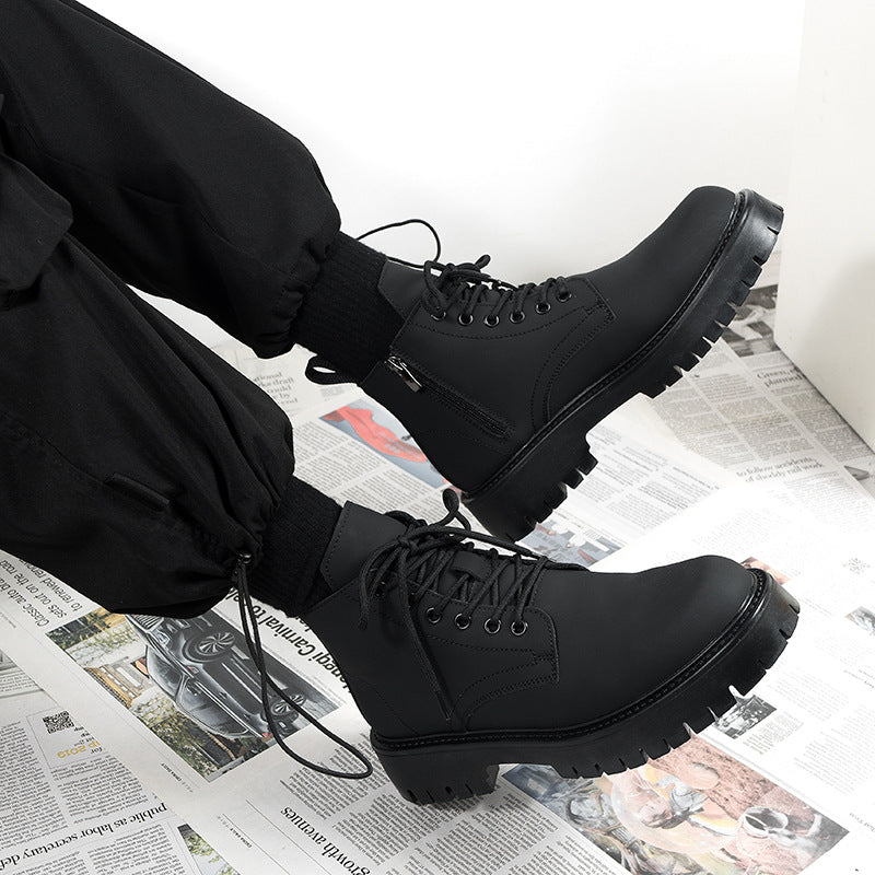 Black Combat Boots Men Women Lace Up Side Zip Platform Military Ankle Boots Matte Leather Tactical Boots