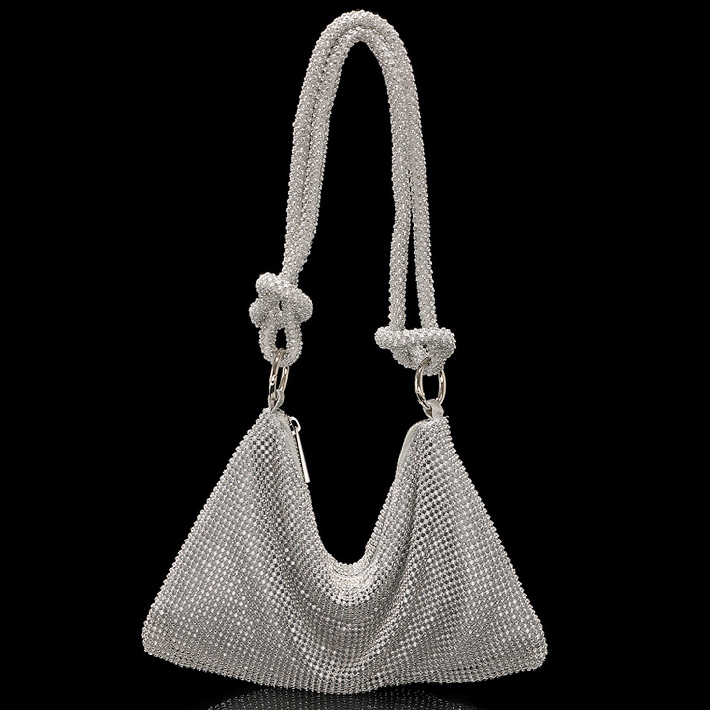 Rhinestone Crystal Evening Bag | Sparkly Clutch Purse with Knotted Strap | Gold, Black & Silver | Party & Wedding Handbag