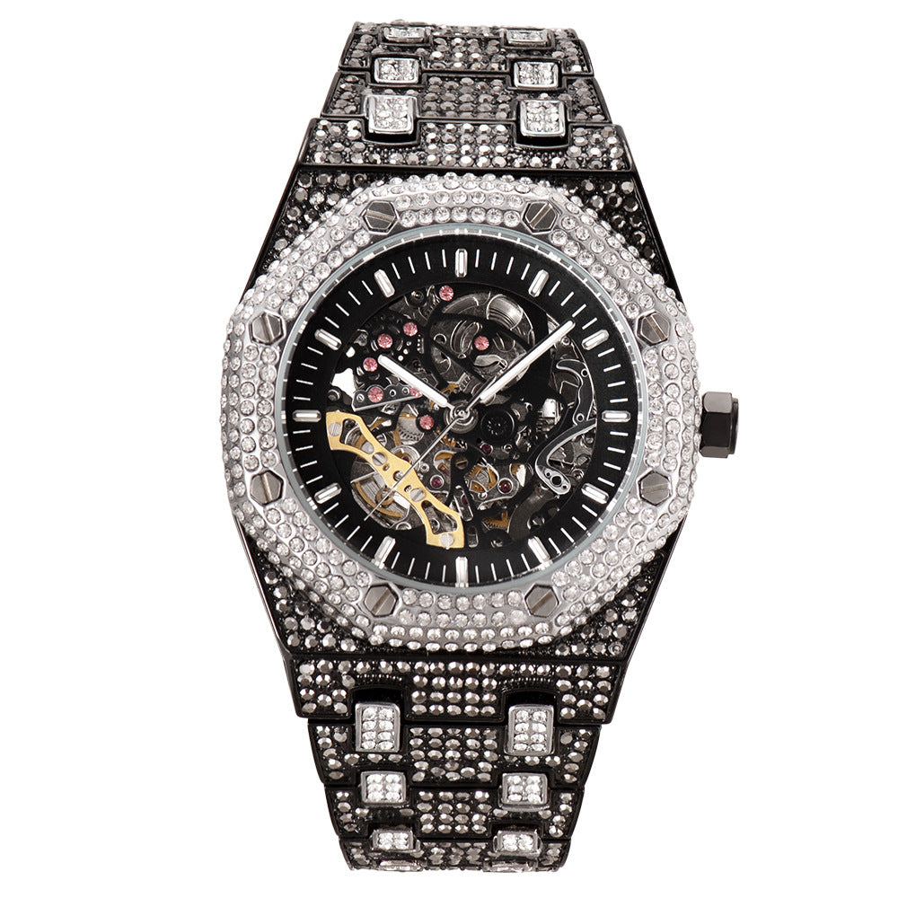 Miss Fox Iced Out Skeleton Watch | Full Diamond Rhinestone Automatic Mechanical Men's Luxury Watch