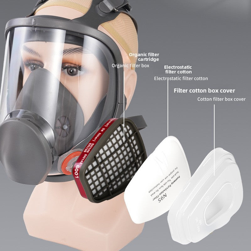 Full Face Respirator Gas Mask 7-Piece Set with No.3 Filter Box & 10 Filter Cotton | Industrial Chemical Protection Mask