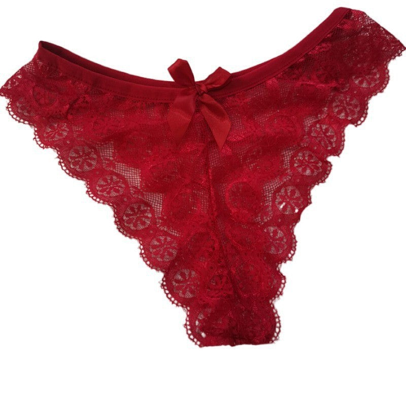 Red Lace Thong Panties for Women - Floral Lace Bow Detail Cheeky Underwear | Sexy Lingerie