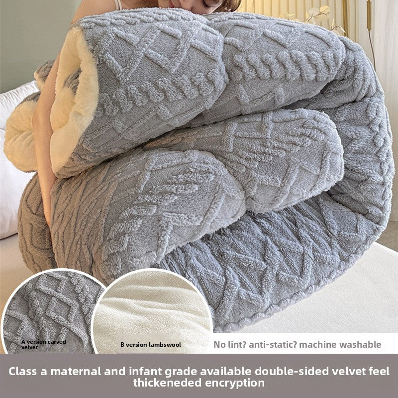 Double-Sided Fleece Blanket | Soft Taffeta & Thickened Lambswool Warm Throw Blanket for Bed & Sofa