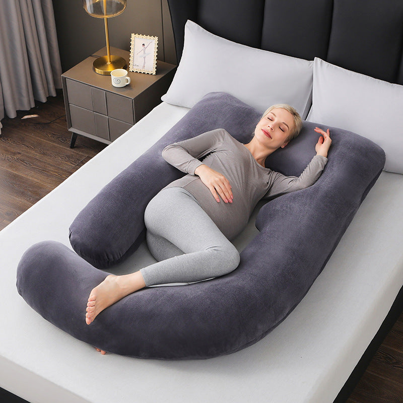 Extra Large U-Shape Full Body Pregnancy Pillow | Navy Blue Plush Velvet Maternity Pillow | Total Head Belly Back Hip Knee Support | Side Sleeper All Trimesters