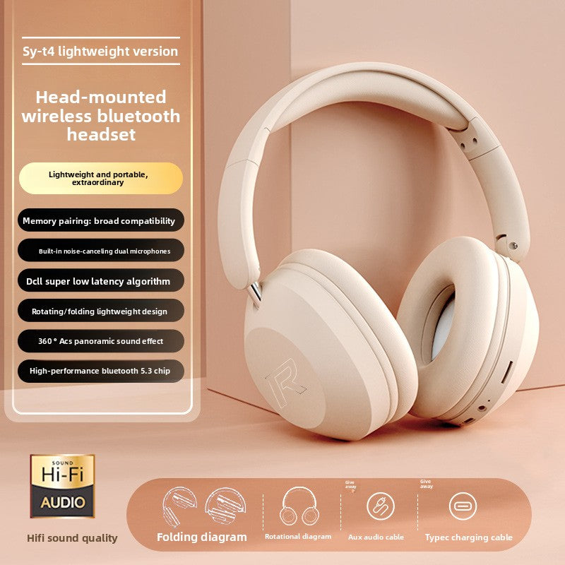 Wireless Bluetooth Over-Ear Headphones 6D Immersive Stereo Sound Foldable On-Ear Headset with Wired Mode USB Charging Cable Mic for Music Gaming Travel School - SY-T4
