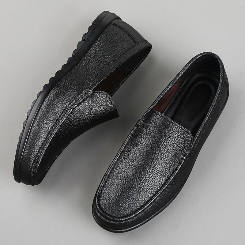 Men's Black Genuine Leather Slip On Loafers - Casual Moccasin Driving Shoes with Pebbled Leather Upper & Flexible Rubber Sole - Comfortable Everyday Smart Casual Footwear for Men