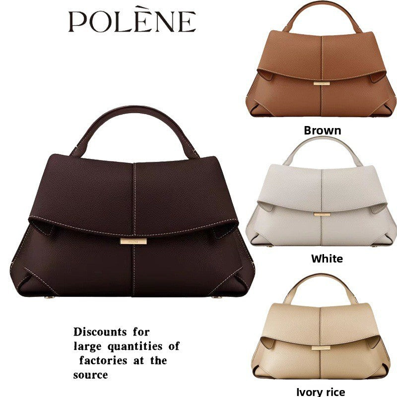 Pol�ne Num�ro Bag White | Structured Top Handle Flap Crossbody Handbag with Gold Hardware