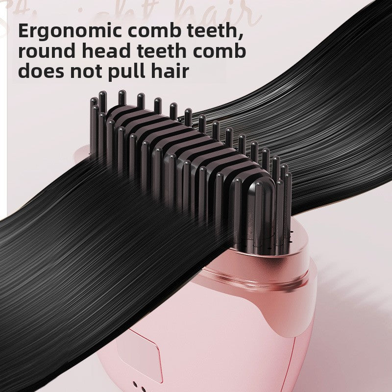 Mini Ionic Hair Straightening Brush | 3-Level Temp Control 60-Min Battery | Millions of Negative Ions Scalp Energizing Comb | Portable Pink Electric Hair Smoother