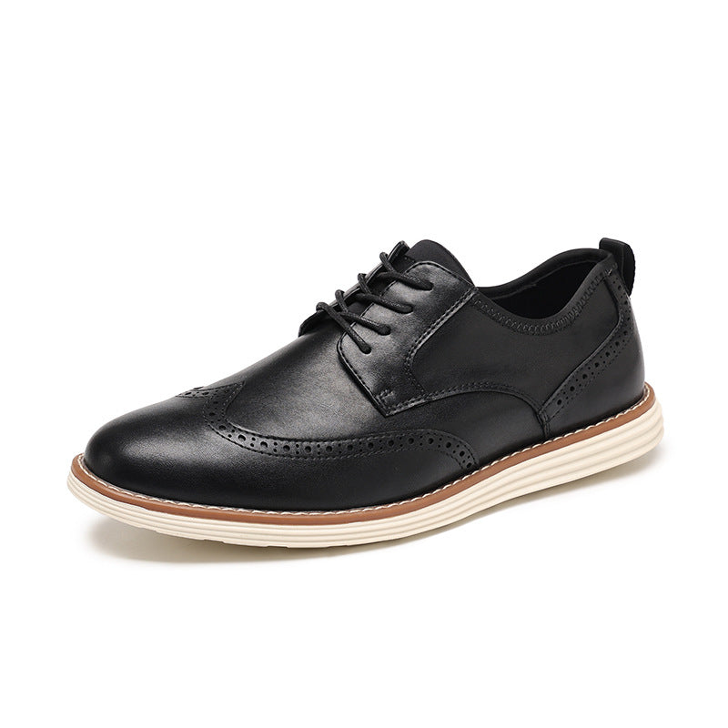 Men's Brown Leather Brogue Oxford Shoes | Wingtip Lace-Up Casual Dress Shoes with White Chunky Sole | Smart Casual Derby Shoes