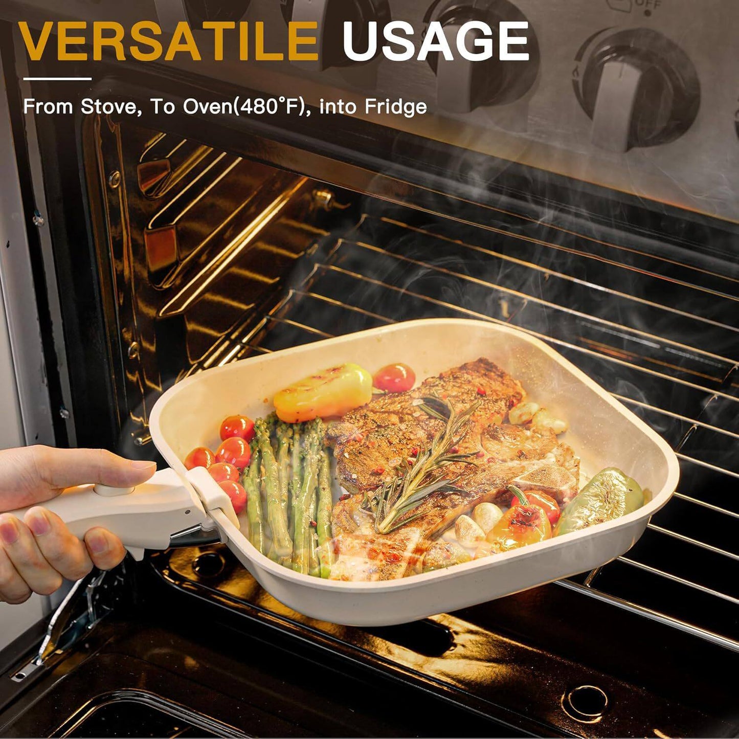 23-Piece Premium Granite Non-Stick Cookware Set - Pots, Pans, Grill Pan, Casseroles & Utensils | Cream White Speckled Kitchen Set