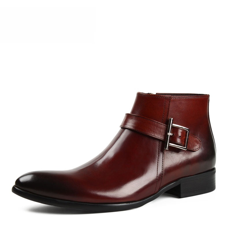 Men's Black Leather Ankle Boots | Silver Buckle Strap Pointed Toe Jodhpur Chelsea Dress Boots