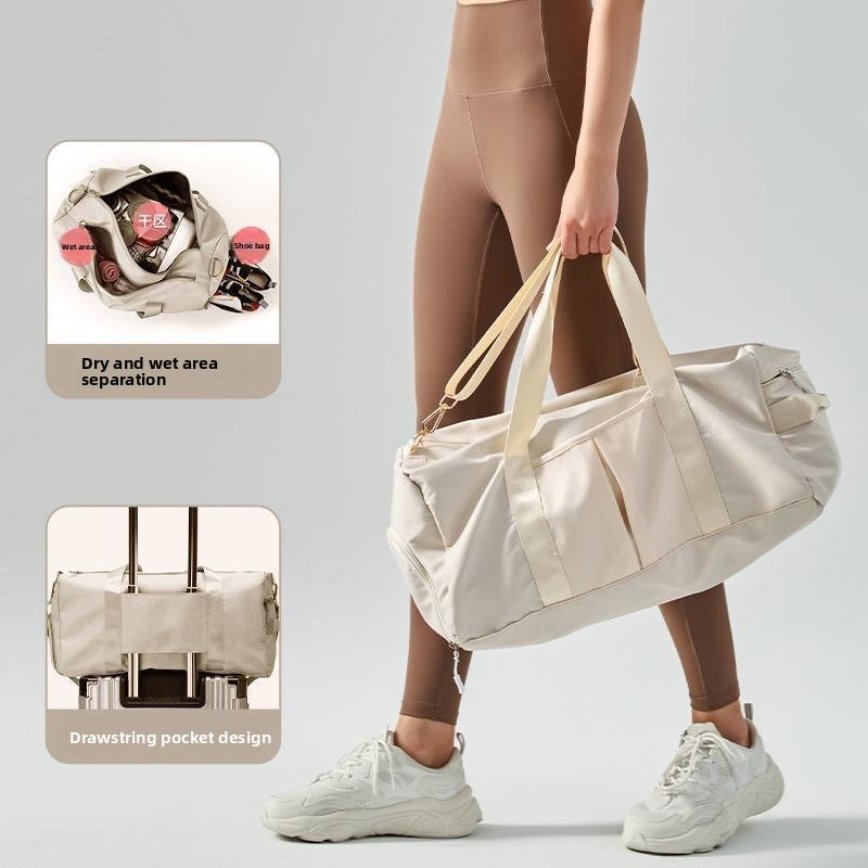 Beige Canvas Gym Duffel Bag - Sports Travel Bag with Shoe Compartment | Yoga Workout Weekender Tote for Women
