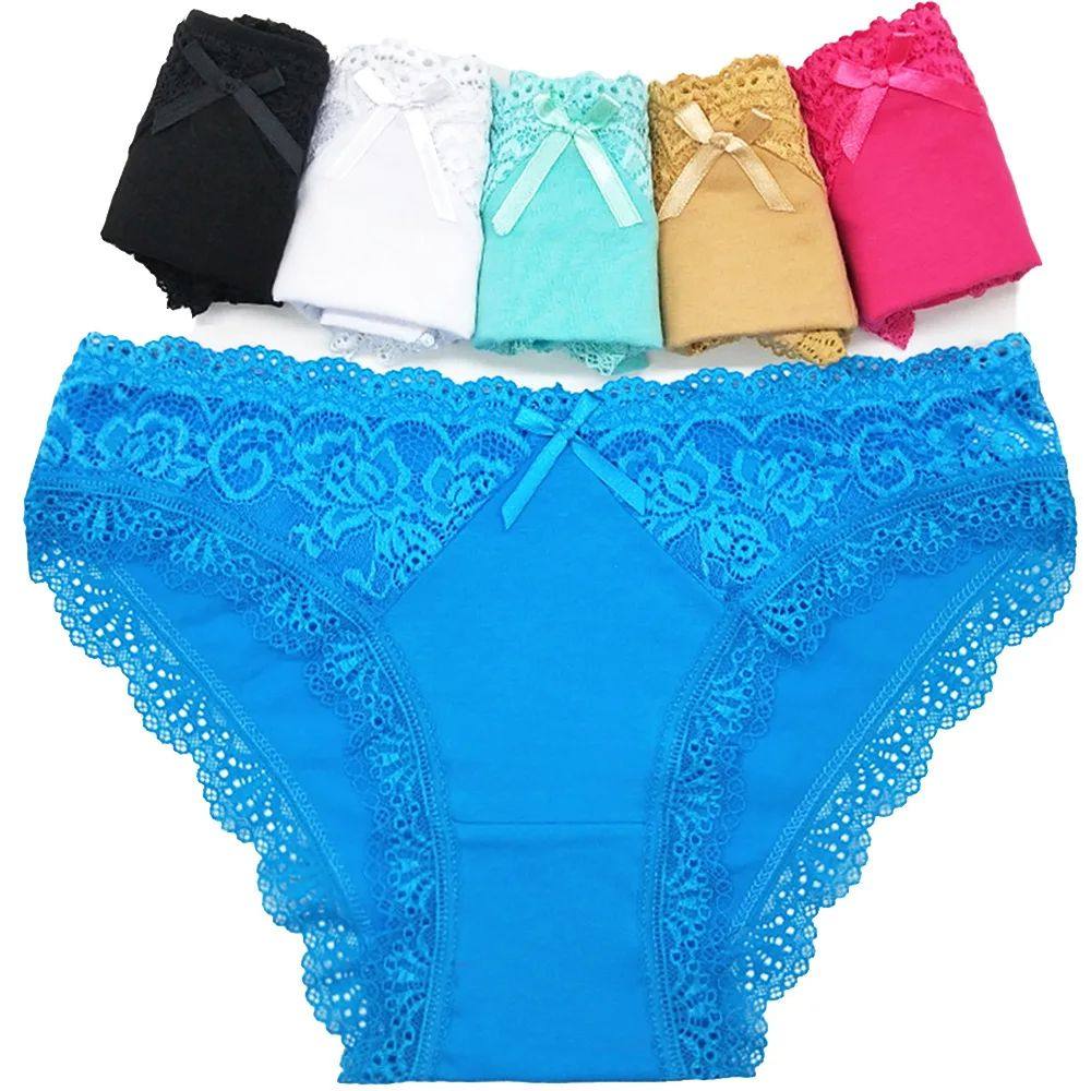 5 PCS Cotton Lace Bow Briefs for Women Soft Low Rise Hipster Panties Set Multicolor Everyday Underwear