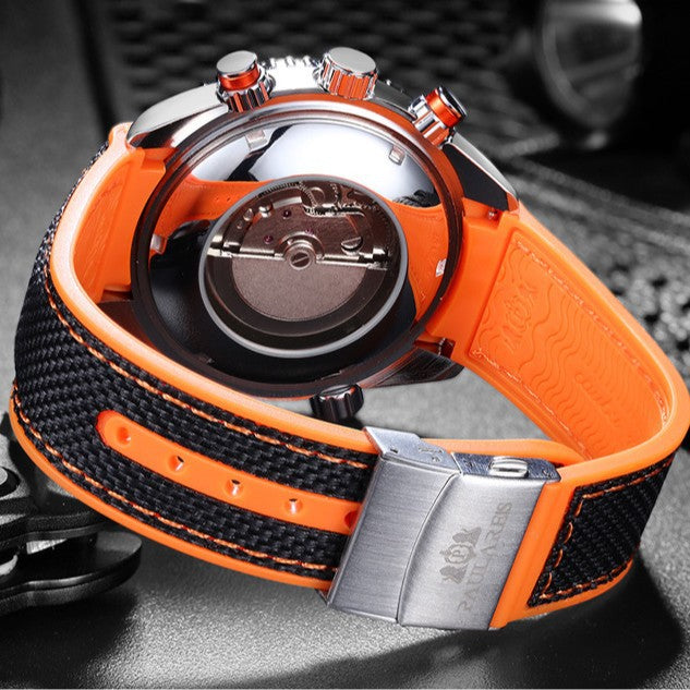 Paulareis Automatic Professional Diver Chronograph Watch | ZrO2 Co-Axial Master Chronometer 600m | Black & Orange Rubber Strap Men's Watch