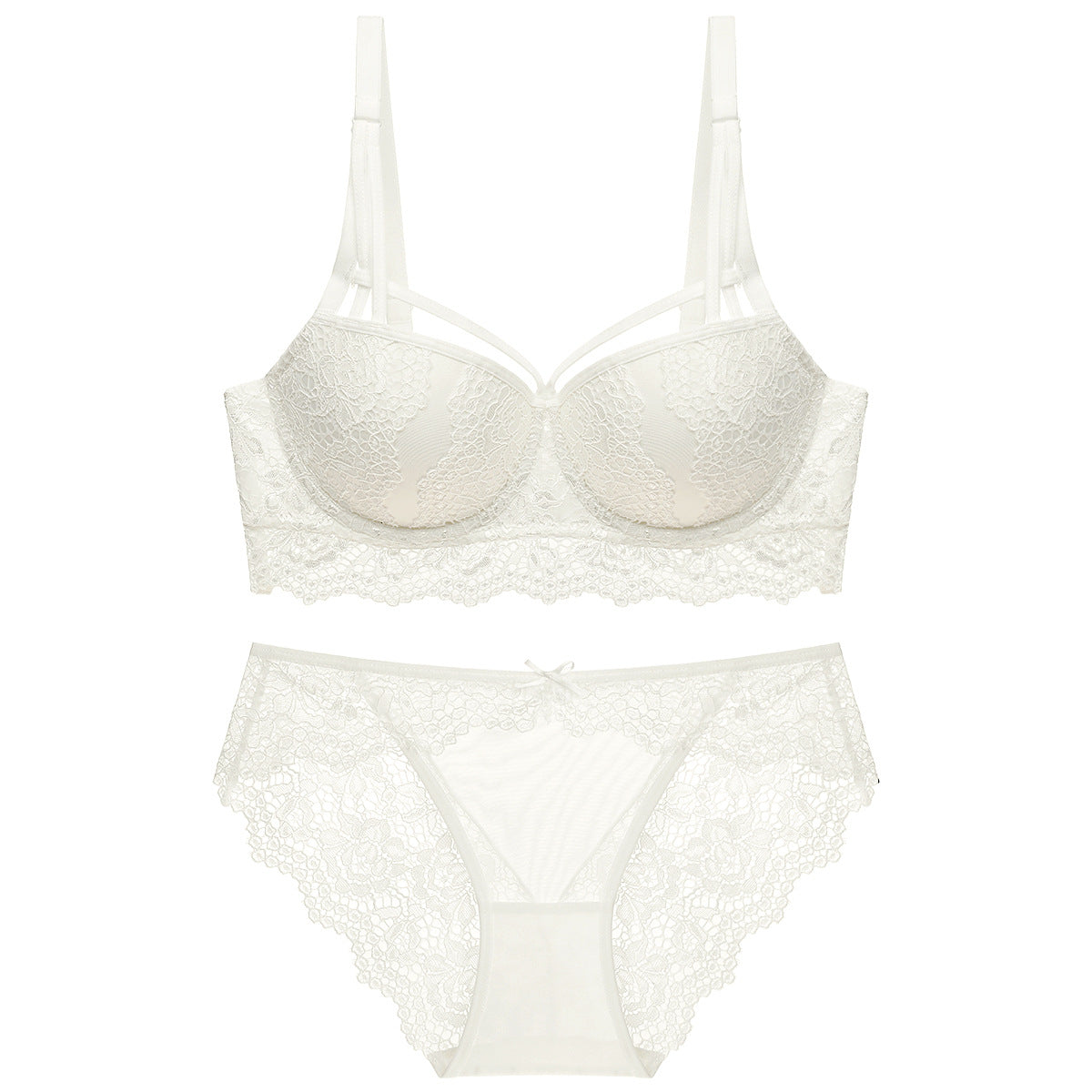 Green Lace Lingerie Set for Women | Strappy Push Up Bra and Panty Set Floral Lace Underwear
