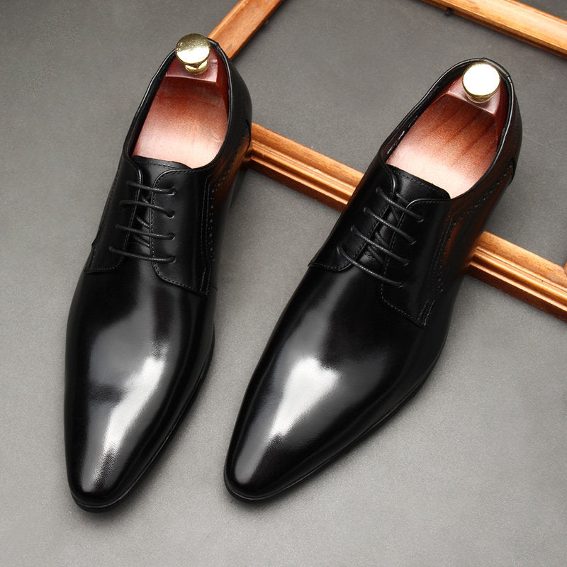 Men's Black Mirror Polish Leather Oxford Dress Shoes | Pointed Toe Lace-Up Formal Derby Shoes