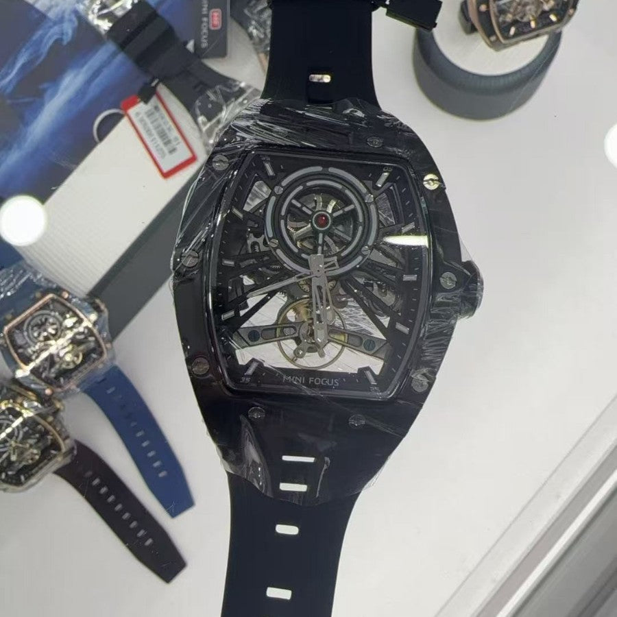 Mini Focus Skeleton Watch for Men | Blue Rose Gold Tourbillon Style Hollow Dial Sport Watch