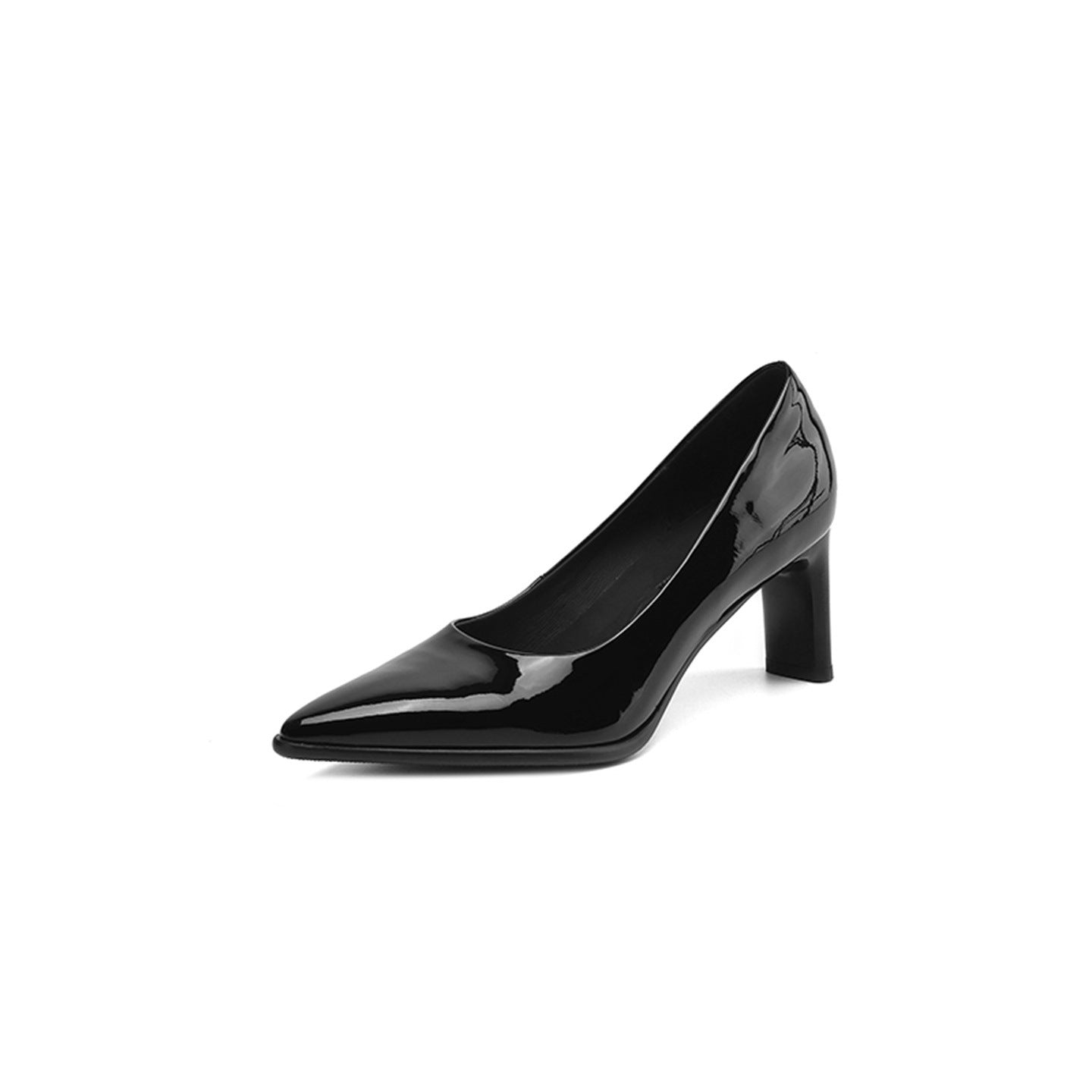 Black Patent Leather Block Heel Pumps | Pointed Toe Classic Office Heels for Women