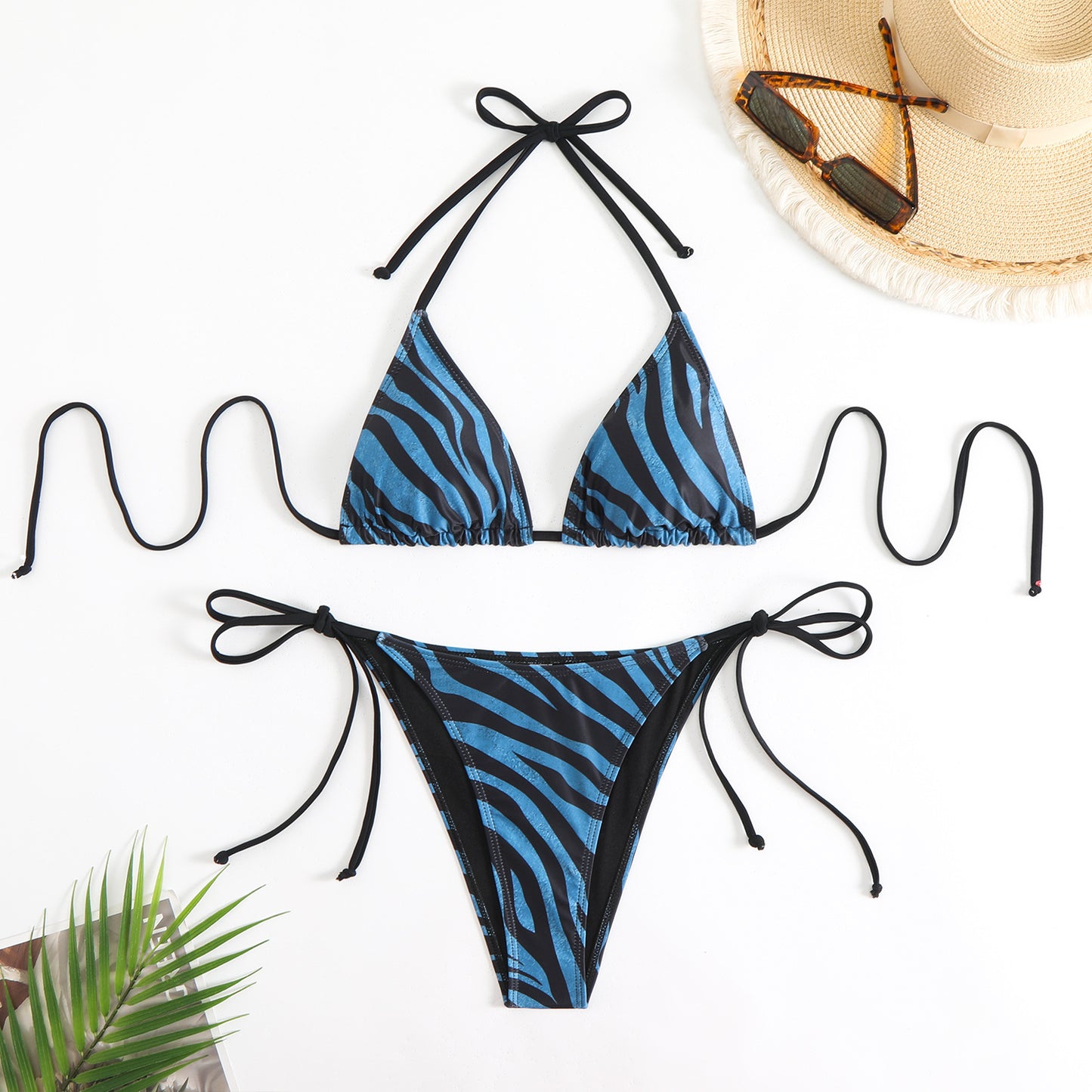 Completo bikini a triangolo stampa zebrata da donna | Bikini con laccetti all'americana e ai fianchi | Costumi da bagno stampa animalier | Disponibile in vari colori