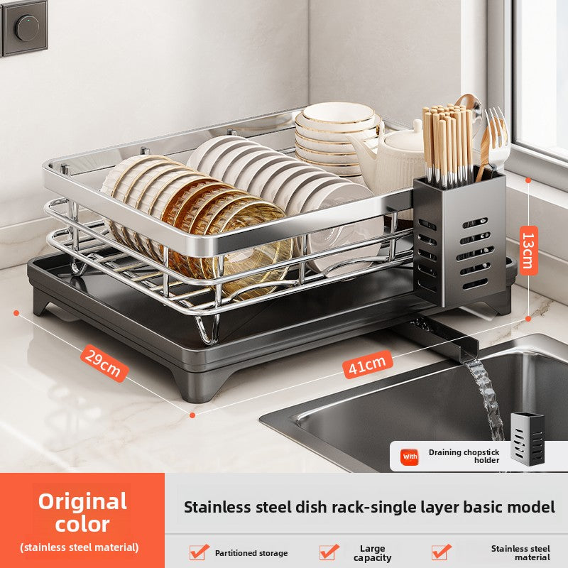 2-Tier Dish Drying Rack with Drainage | Large Capacity Kitchen Organizer with Cutting Board, Knife & Chopstick Holder | Countertop Dish Drainer