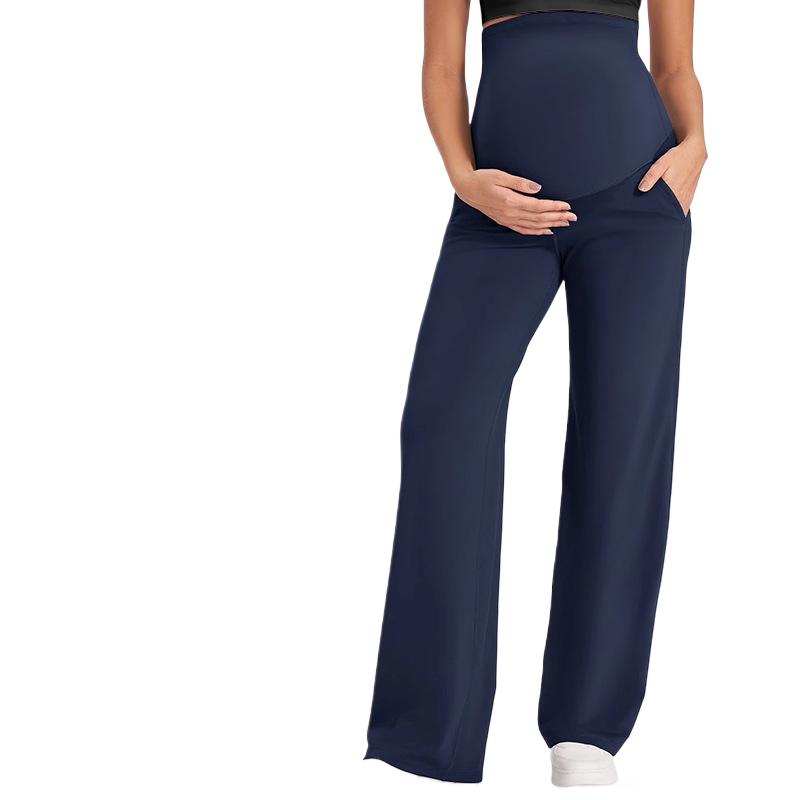 High Waist Maternity Wide Leg Pants with Pockets | Butt Lifting High Elastic Over Bump Pregnancy Trousers | Flowy Casual Lounge Pants | All Trimesters | Brown